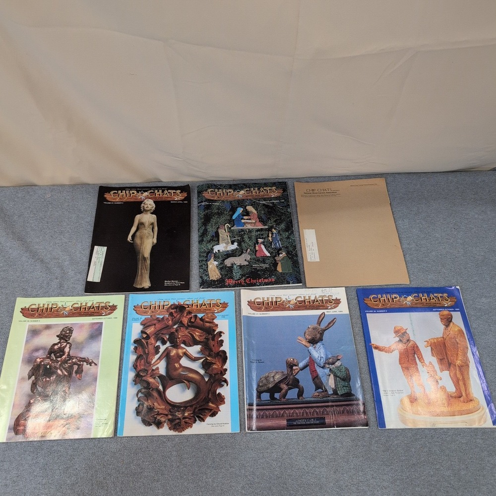 Lot 7 Vintage Chip Chats Wood Carving Magazines 1988 1989 NWCA Marilyn Monroe - Picture 1 of 1